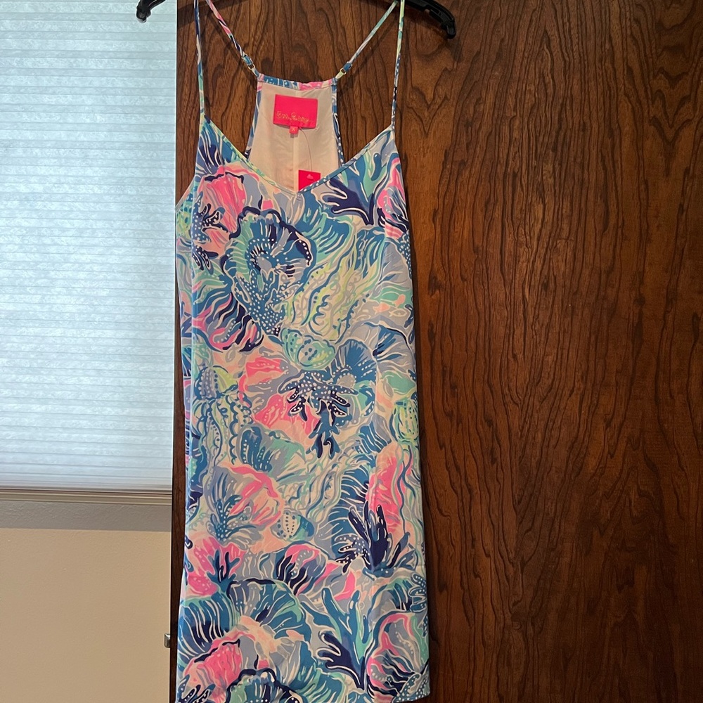 Lilly Pulitzer Dusk silk slip dress.